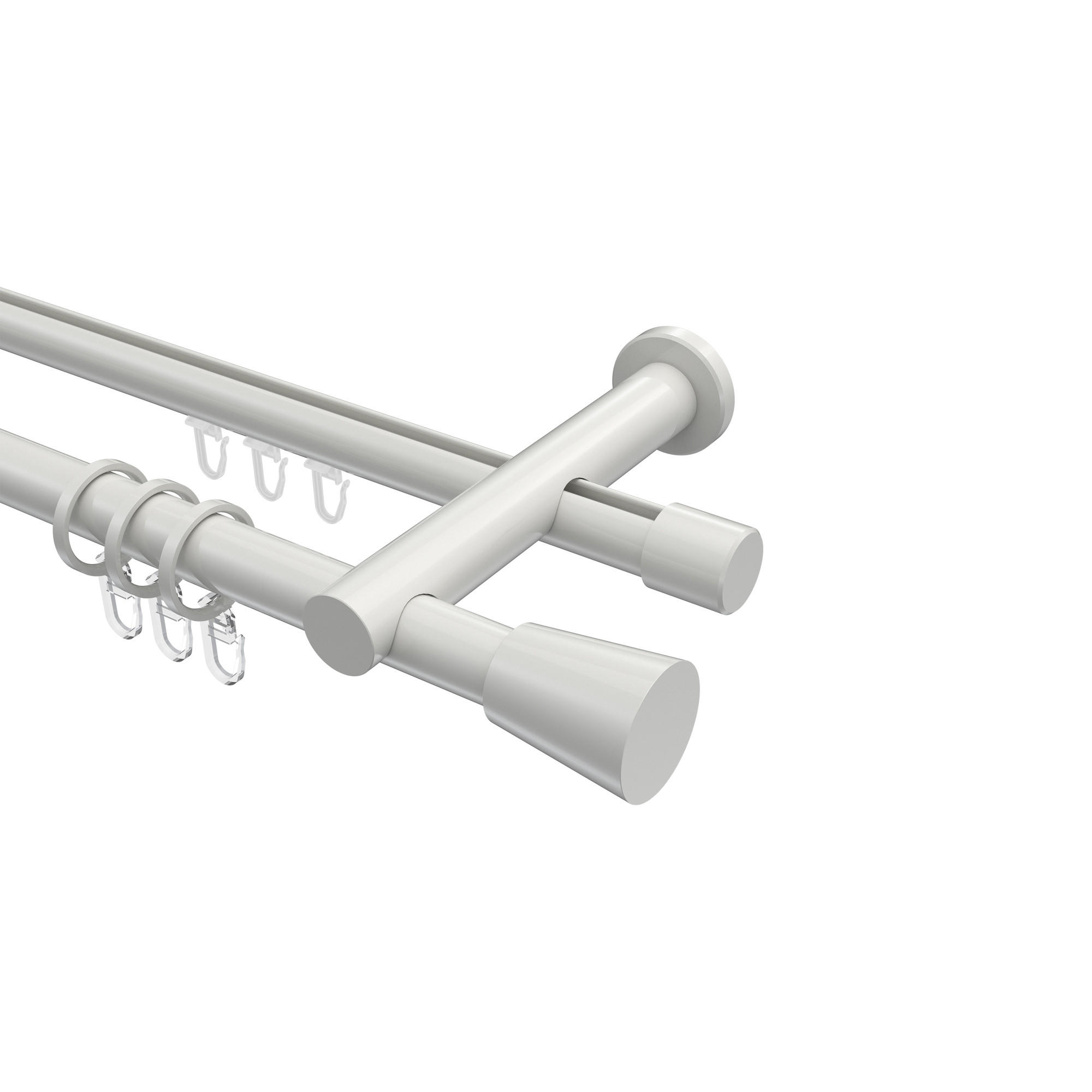 RUNDROHR-INNENLAUF-GARDINENSTANGEN-SET Platon Sitra 360 cm (geteilt in 2 x 180 cm), 2-läufig, 20 mm Ø Weiß - Weiß, Metall (360cm) - INTERDECO