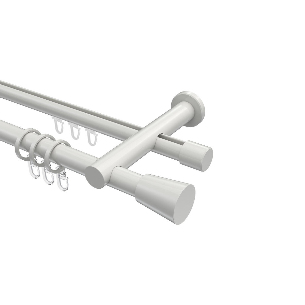 RUNDROHR-INNENLAUF-GARDINENSTANGEN-SET Platon Sitra 200 cm, 2-läufig, 20 mm Ø Weiß - Weiß, Metall (200cm) - INTERDECO