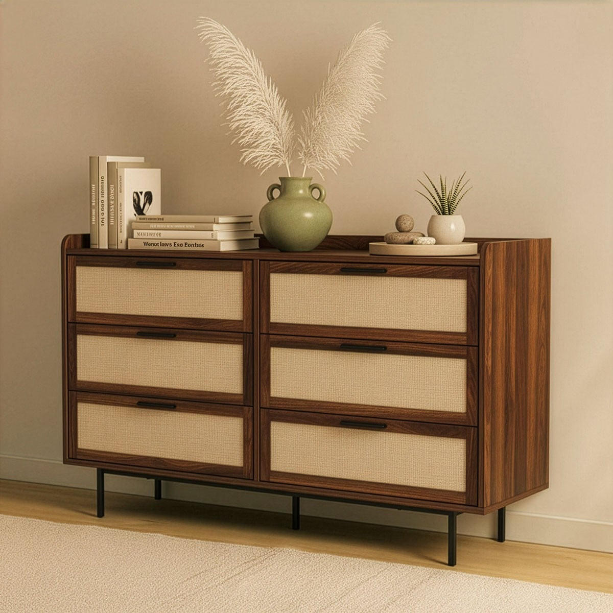 KOMMODE Nussbaumdekor, 6 Schubladen 120/79/39,5 cm - Nussbaumfarben, Holzwerkstoff (39.5/79/47.5cm) - Calicosy