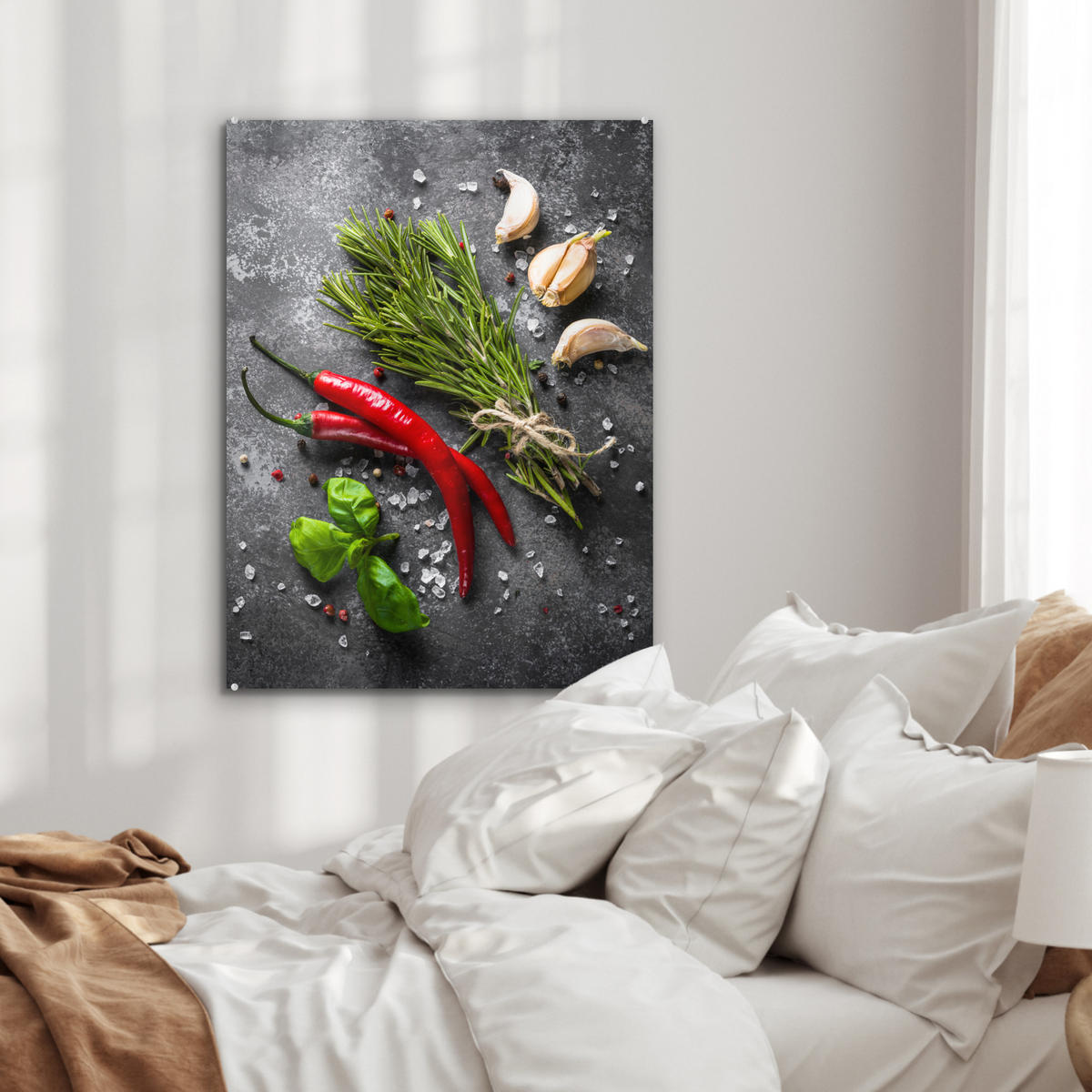 OBRAZ NA AKRYLOVOM SKLE Korenie - bylinky - korenie - betón 60x80 cm - tmavosivá, sklo (60/80cm) - MuchoWow