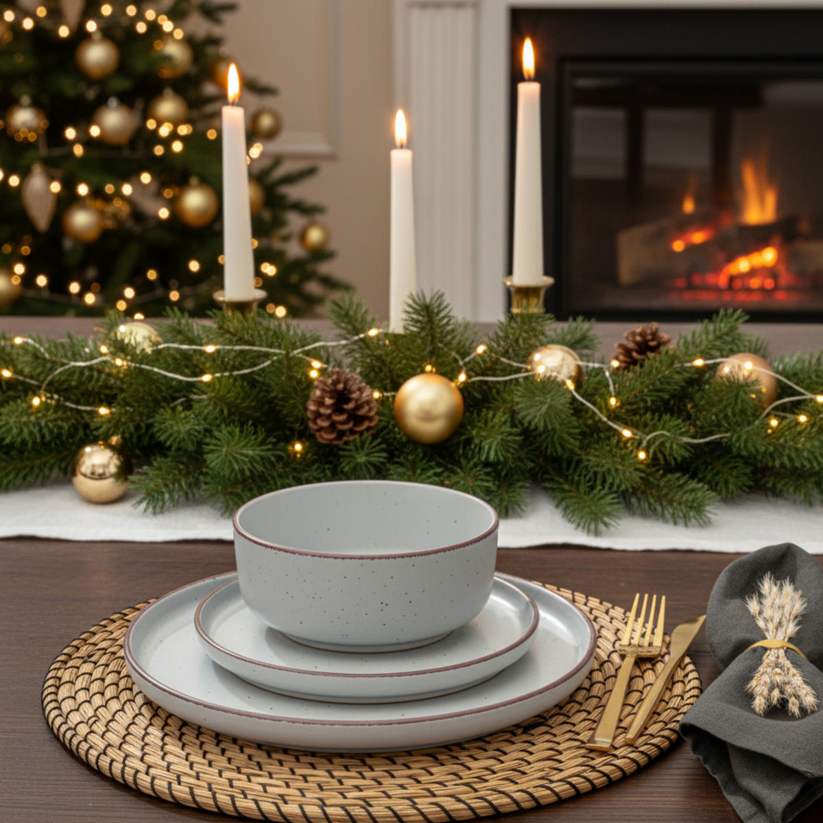 TAFELSERVICE BOMBAY STONE - 16 teilig aus Steingut - Grau, Stein (27/6.5/27cm) - Sänger