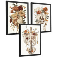 POSTER Set aus 3 Anatomie Mensch Florale Vintage Drucke und Wandbilder mit Herz Brustkorb und Becken Wanddekoration Größe Schwarzer Rahmen A4 - Schwarz, Papier (21/29.7/3cm) - Nacnic