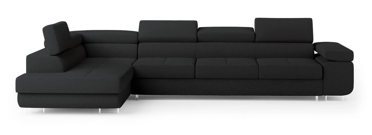 ECKSOFA VICENTE Schwarz Boucle-Stoff mit Schlaffunktion - Schwarz, Holz (346/202cm) - MASSENO