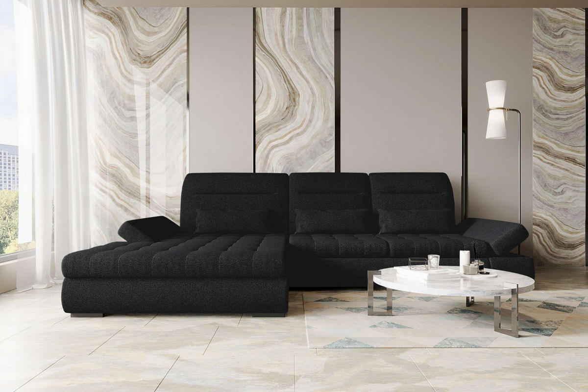 ECKSOFA Toscana Plus Strukturstoff inkl. Schlaffunktion - Schwarz, Textil (179/300cm) - 99rooms