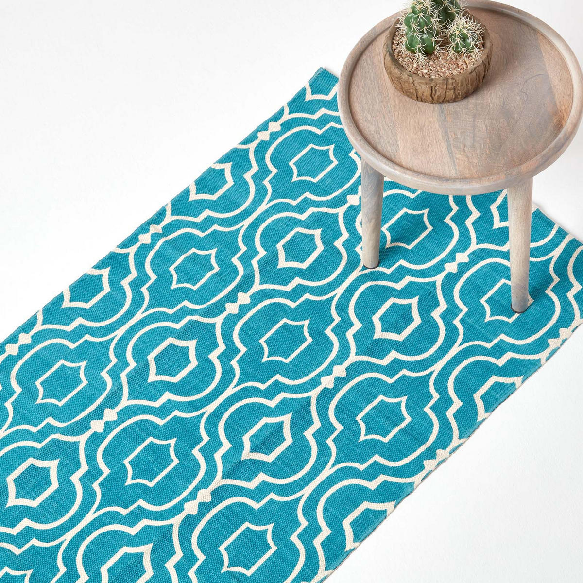 BAUMWOLLTEPPICH-LÄUFER Riga geometrisch 66/200 cm - Blau, Textil (66/200cm) - Homescapes