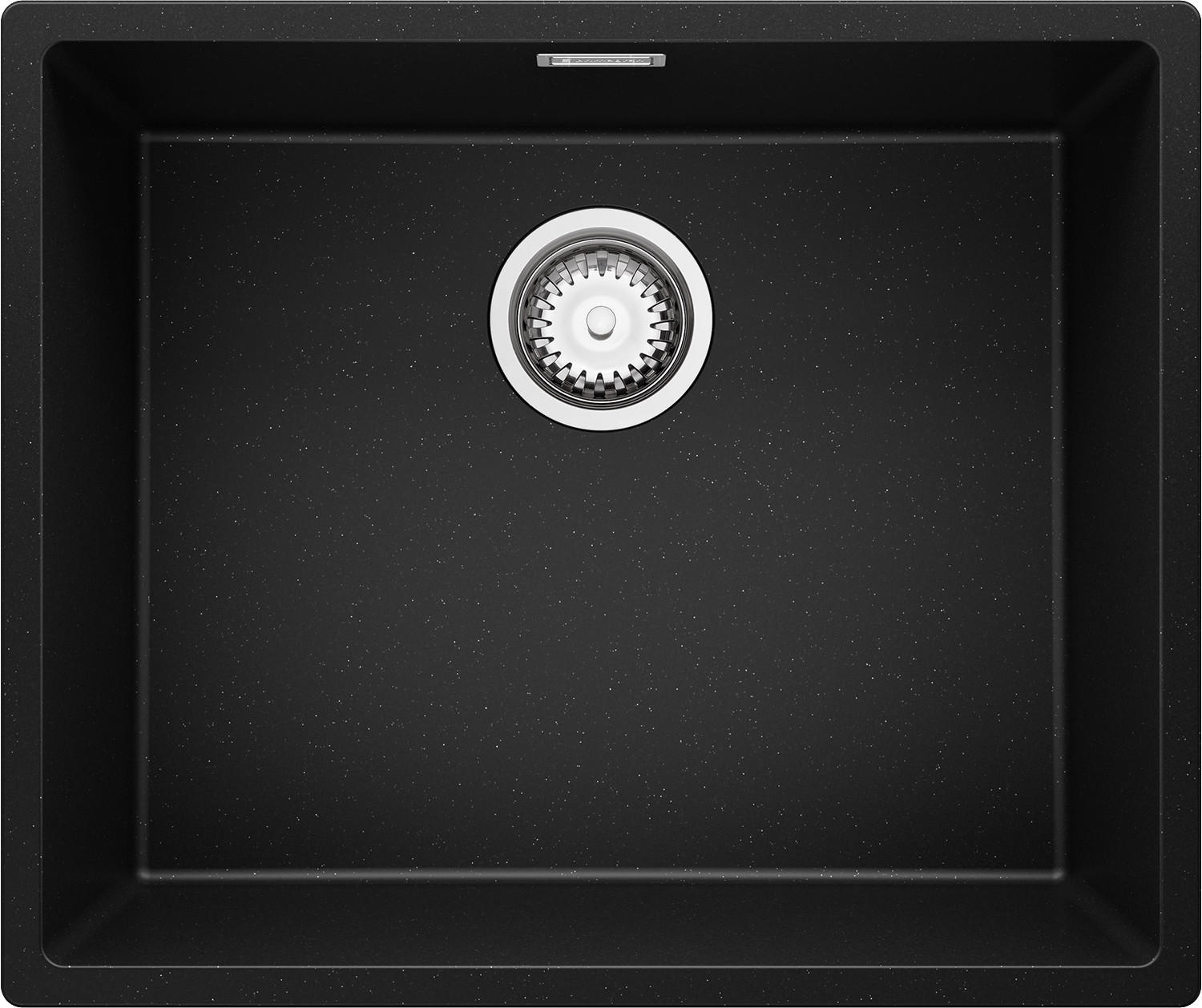 UNTERBAUSPÜLE GRANIT London, 2-er set Schwarz Metallic 56/47 cm 1 Becken + Ablauf-Set ab 60er Unterschrank - Chromfarben/Schwarz Hochglanz, Kunststoff (56/20/47cm) - Primagran