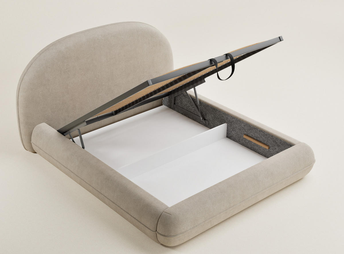 POLSTERBETT Koji Beige 140/200 cm im Chenille-Stoff - Beige/Schwarz, Holz/Holzwerkstoff (140/200cm) - Maison de Reve