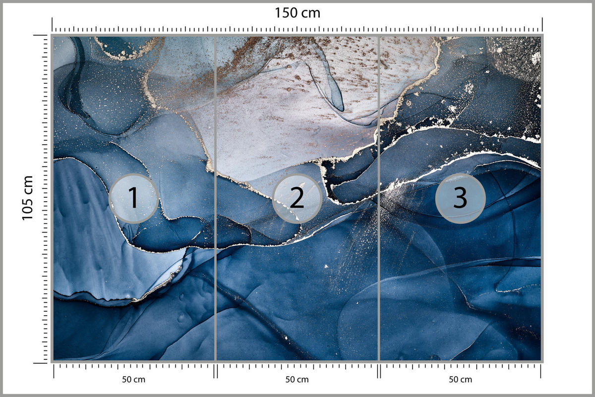 FOTOTAPETE für Badezimmer Blauer Marmor Gold Modern 150x105 - Blau/Goldfarben, Papier (150/105cm) - Muralo