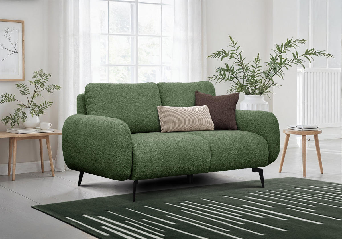 SOFA FEBE 2-Sitzer, olivgrün - Schwarz/Olivgrün, Holz/Textil (160/82/96cm) - Courtois Laville