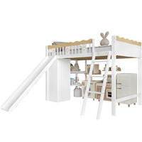 HOCHBETT 90/200 cm Weiß+Natur aus Kiefernholz und MDF mit Rutsche und Stauraum - Weiß, Holz (90/200cm) - OKWISH