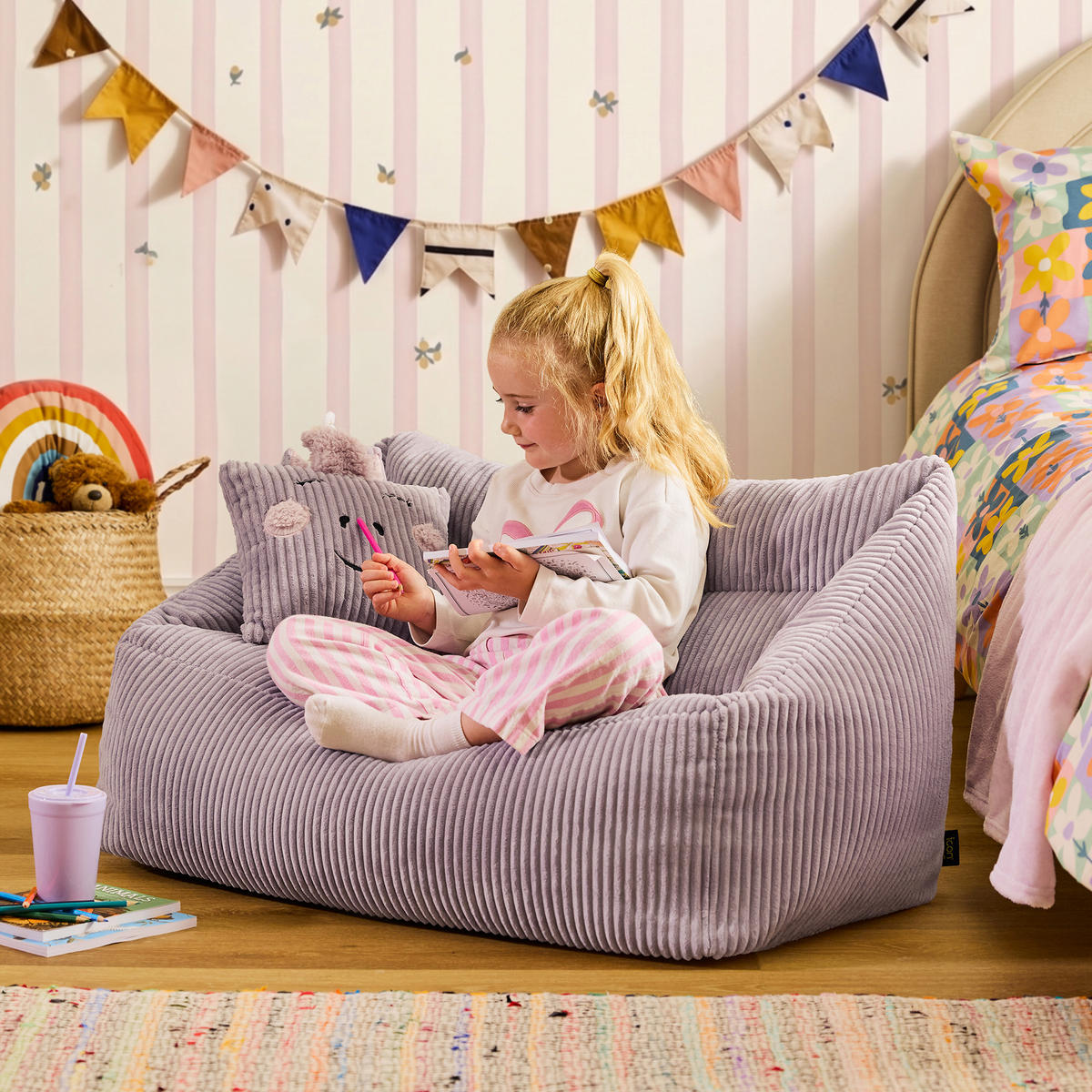 KINDERSITZSACK Sofa Cecilia mit Animalkissen - Flieder, Textil (95/50/55cm) - icon