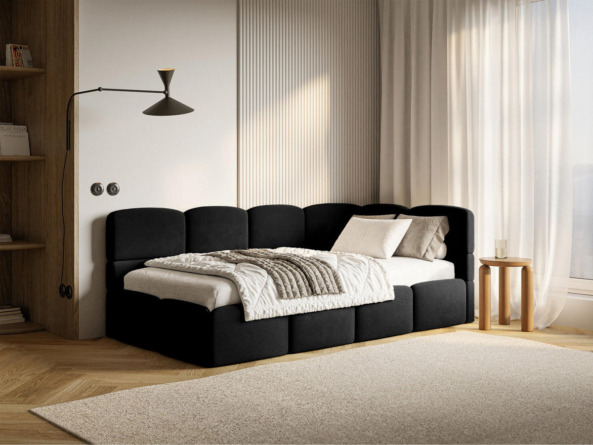 ŠTUDENTSKÁ POSTEĽ Cloudy čierna 90x200 cm, záhlavie vpravo, zamat - čierna, textil/plast (90/200cm) - Selsey
