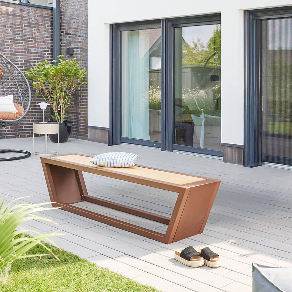 SITZGARNITUR KOBON - Farbe: Braun, Ausführung: 1 x Bank - Braun, Holz/Metall (194.5/40/46cm) - Home Deluxe