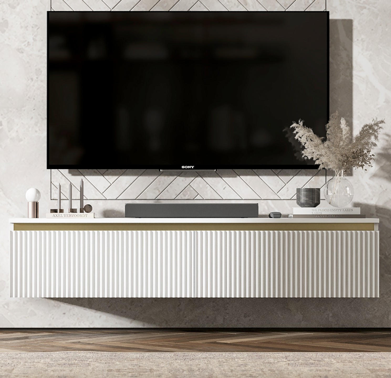 TV-SCHRANK Selene Weiß matt Glamour 140 cm - Weiß, Holzwerkstoff (140/30/35cm) - Meble Lindner