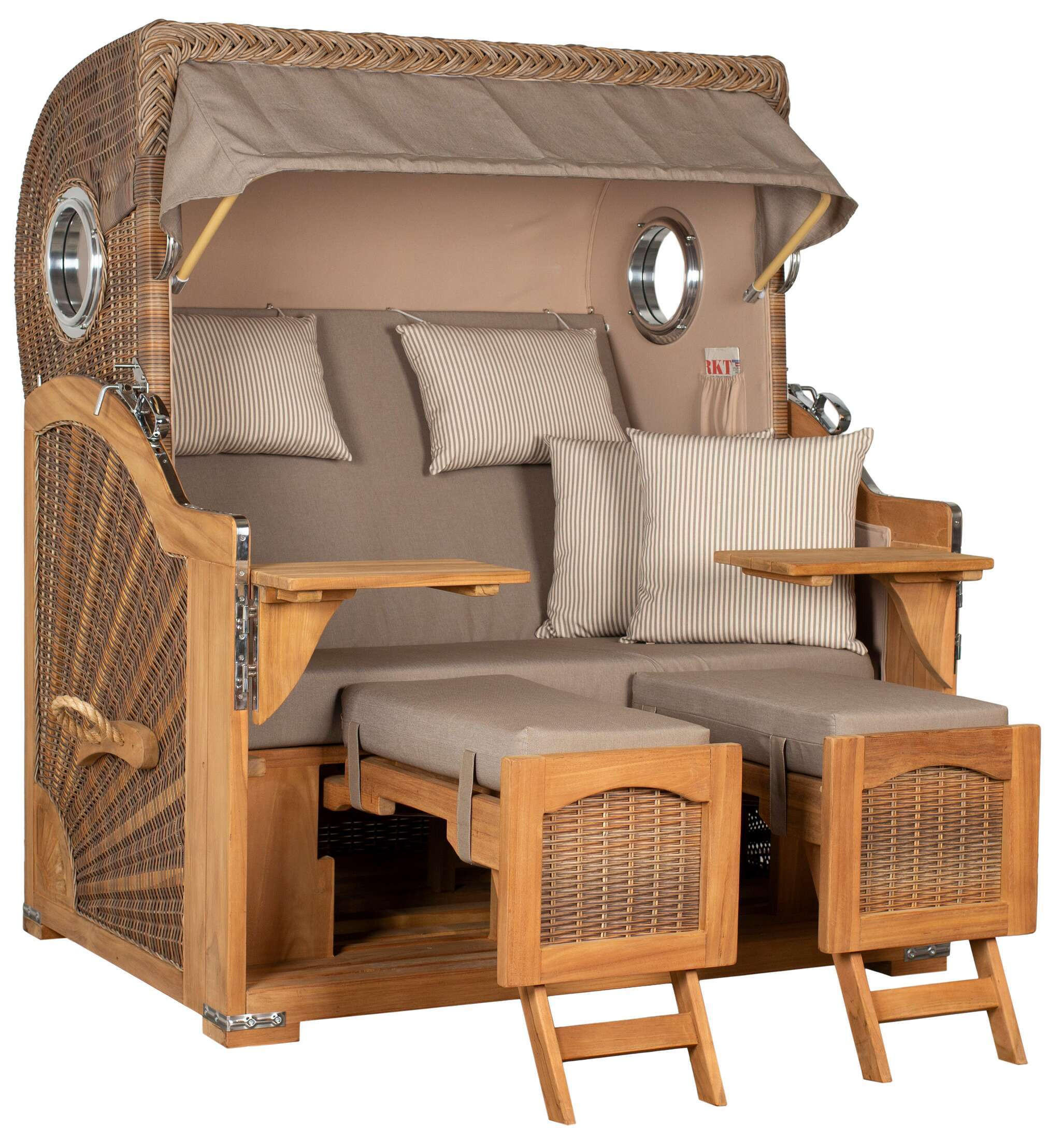 STRANDKORB XXL Düne Grande Teak Banana - Braun, Metall (142/170/95cm) - Mr. Deko