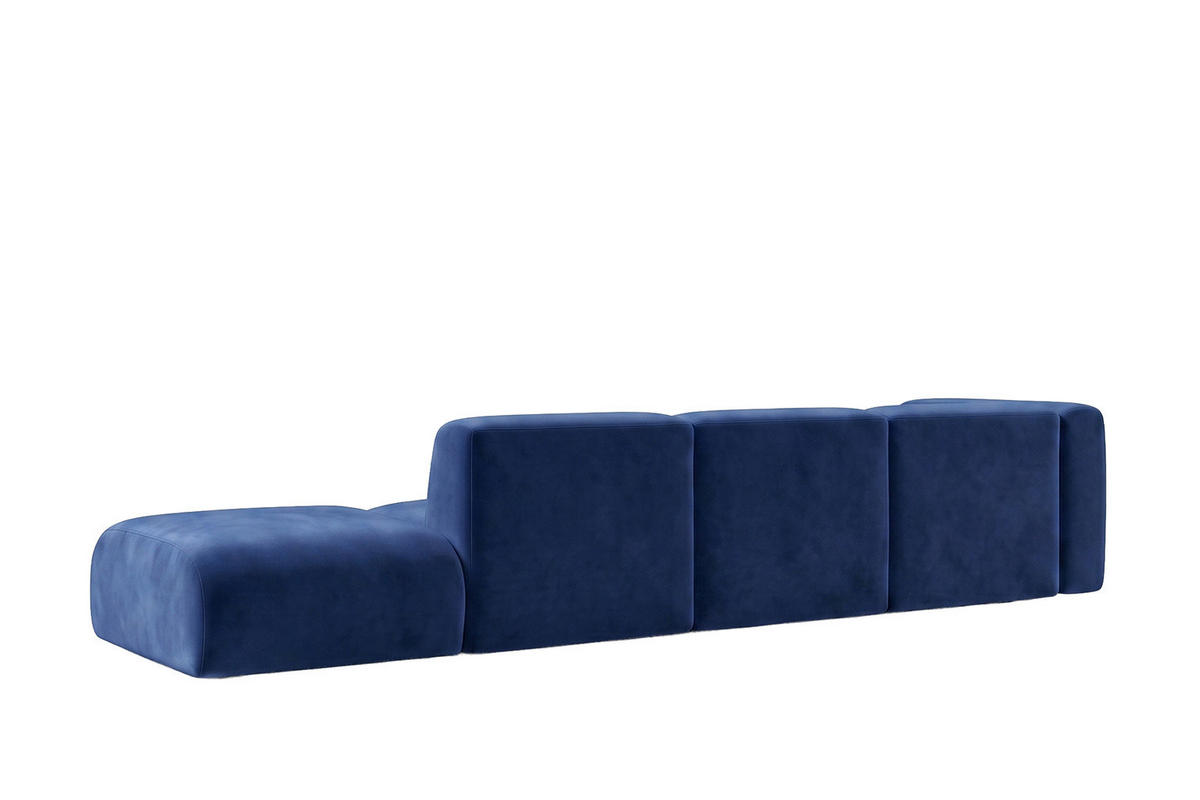 ECKSOFA L-Form Mit Hocker, Velvet-Stoff Bluvel, Tintenblau, Rechts, GRETA - Blau, Holz (386/179cm) - Kaiser Möbel