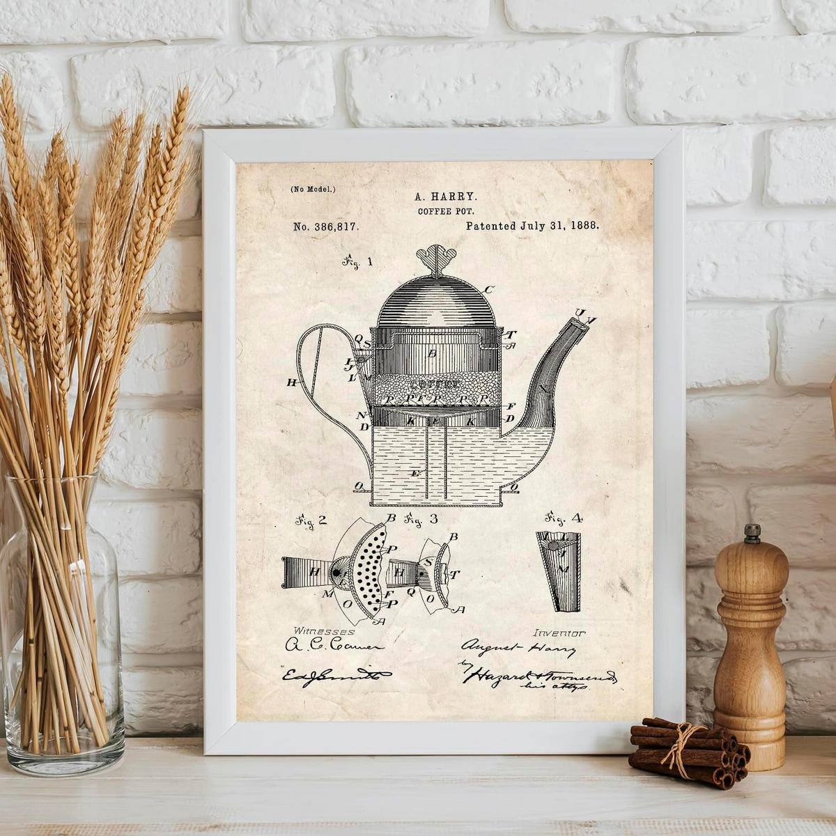 POSTER Set mit 4 Kaffeemaschine Vintage Patent Größe A4 Rahmenlos - Klar, Papier (21/1/29.7cm) - Nacnic