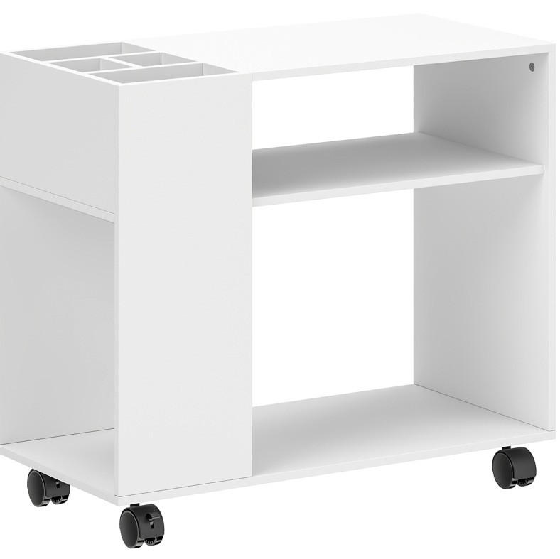 BÜCHERREGAL 70/34/60 cm in Weiß mit Rollen und offenen Ablagen - Weiß, Holz (70/60/34cm) - BEAOK