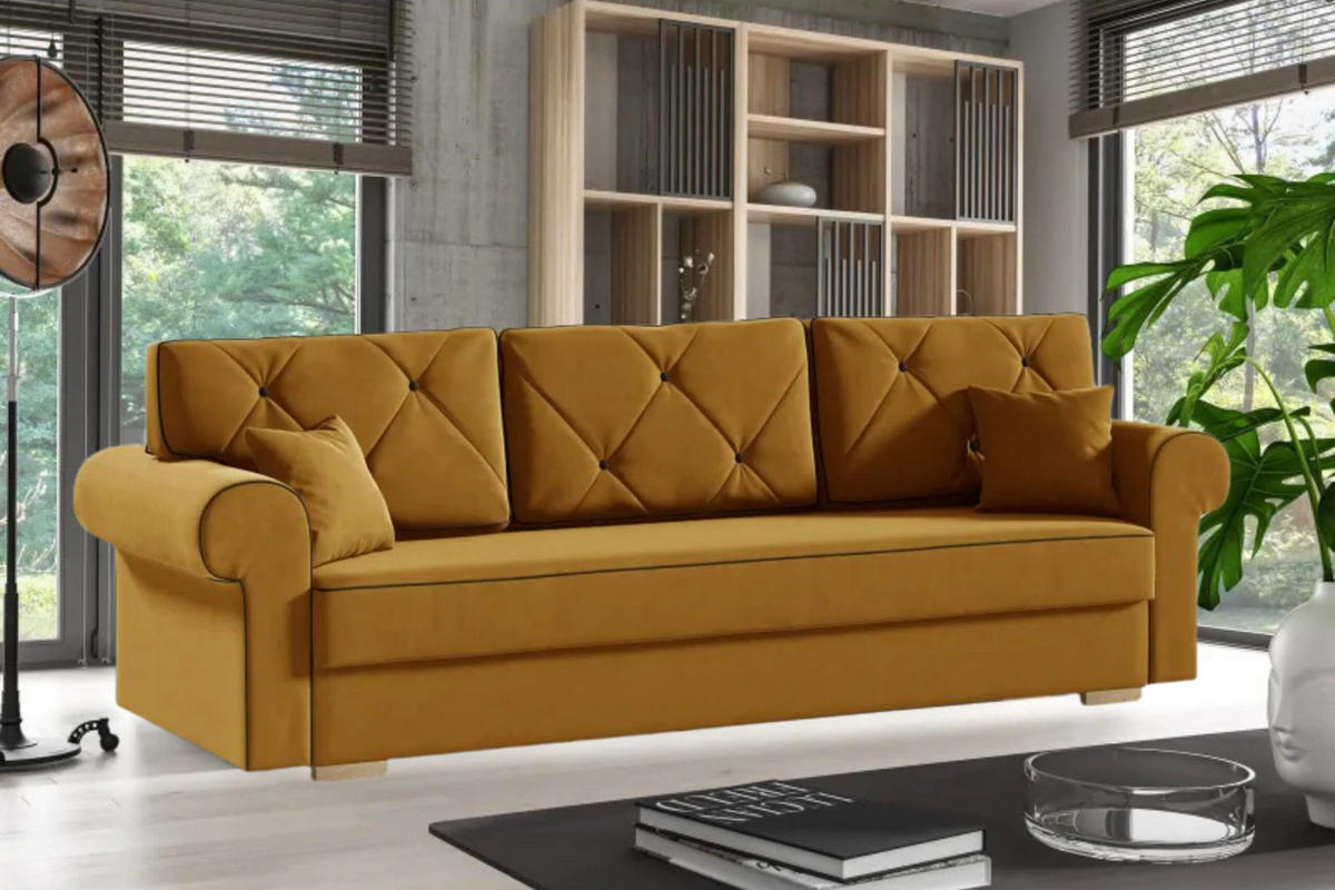 SCHLAFSOFA STAR, Sofa mit Schlaffunktion und Bettkasten, Farbe: Gelb, Veloursstoff - Gelb, Textil (237/90/85cm) - Sepro Meble