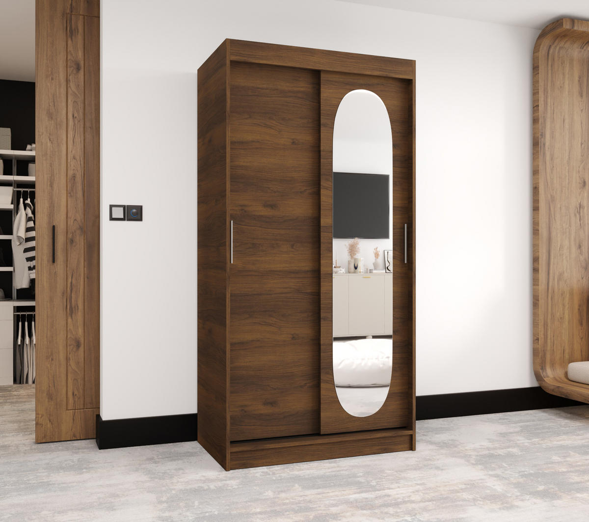 SCHIEBETÜRENSCHRANK mit Spiegel ROYAL 200/100/62 2-türig - Silberfarben/Walnussfarben, Holz (100/62/100cm) - MÖBEL KRYSPOL