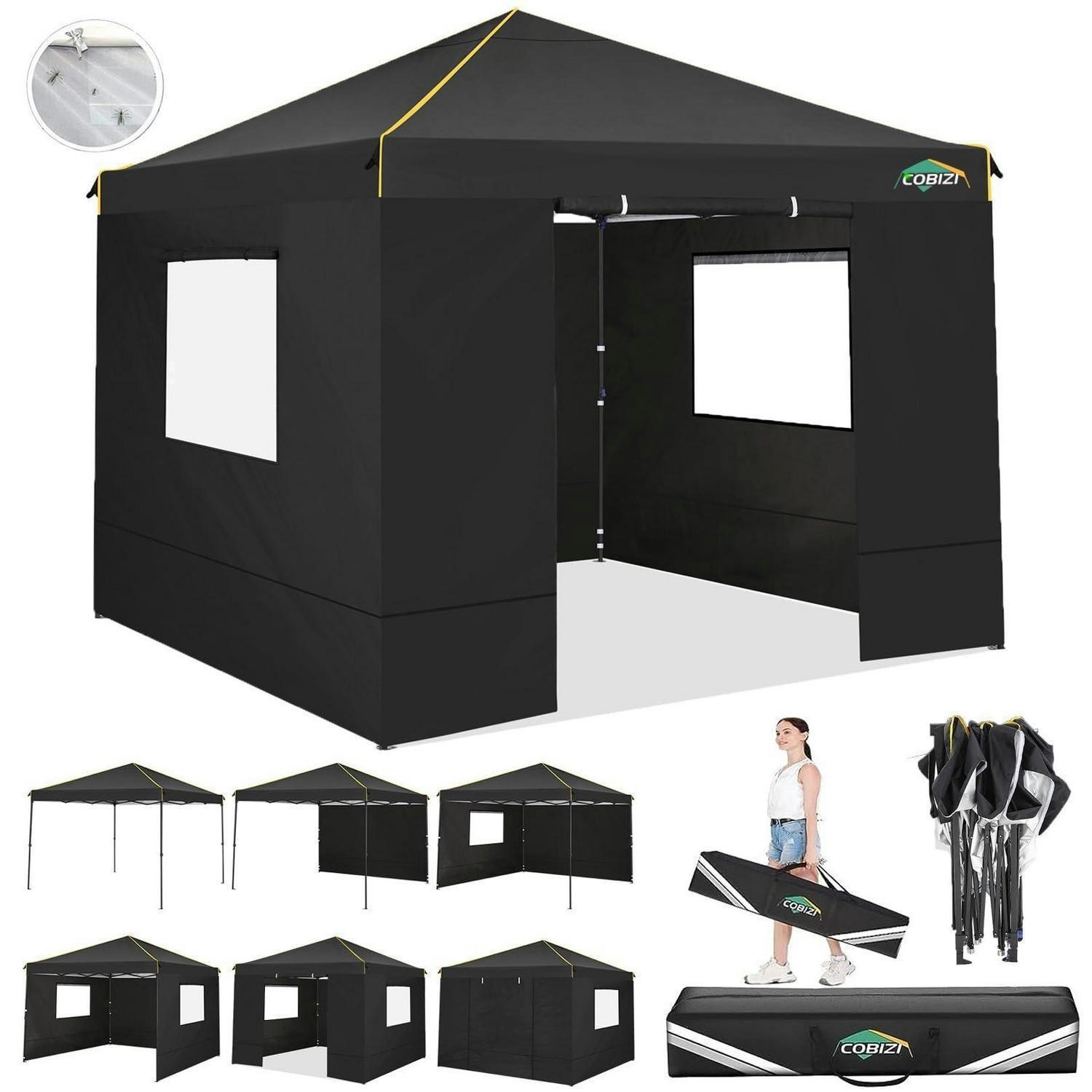 FALTPAVILLON 3x3 m mit 4 Seitenteilen Schwarz - Schwarz, Metall (300/320/300cm)