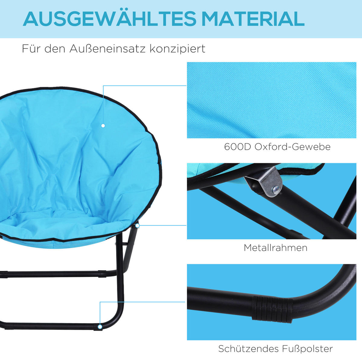 KLAPPSTUHL, Metall, 600D-Oxfordstoff, Blau - Blau, Metall (80/75/80cm) - Outsunny