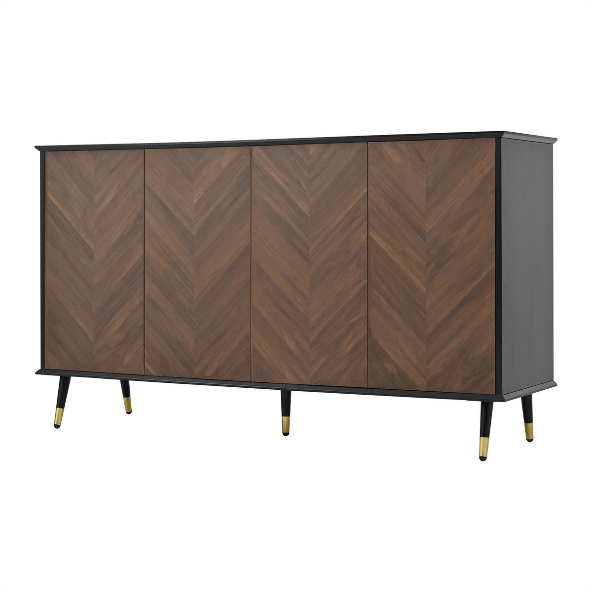 SIDEBOARD mit 3 Türen Walnussoptik und Goldene Akzente - Walnussfarben, Holzwerkstoff/Metall (140/80/40cm) - Urban Meuble