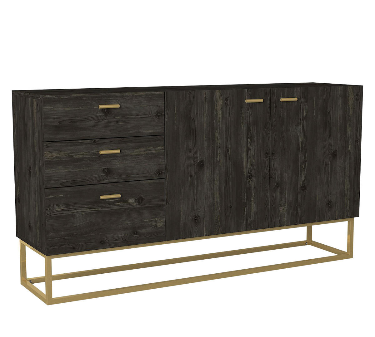 SIDEBOARD Theodora Rebab Braun 2-Türig 3 Schubladen Gold mit Metallfüßen - Braun, Holzwerkstoff (150/80/36.8cm) - moebel17
