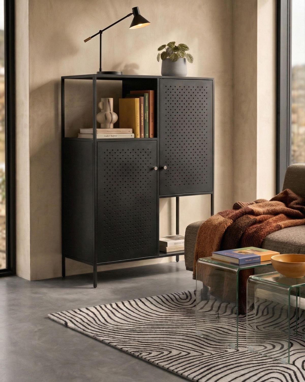 BÜROSCHRANK Metall Schwarz Rakaia - Schwarz, Metall (76/106/35cm) - Beliani