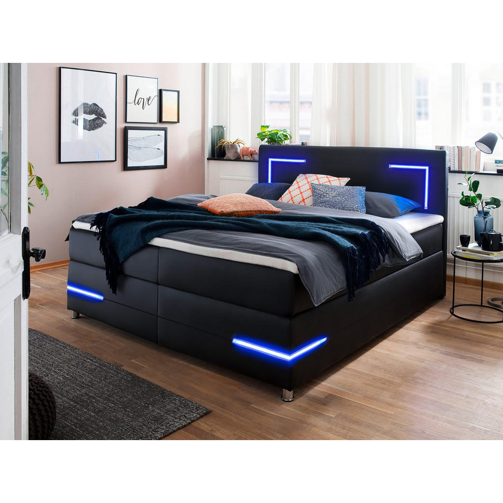 Thumbnail - wonello Boxspringbett, Schwarz, Textil, H3, Höhe ca. 20 cm, 160x200 cm, Schlafzimmer, Betten, Boxspringbetten