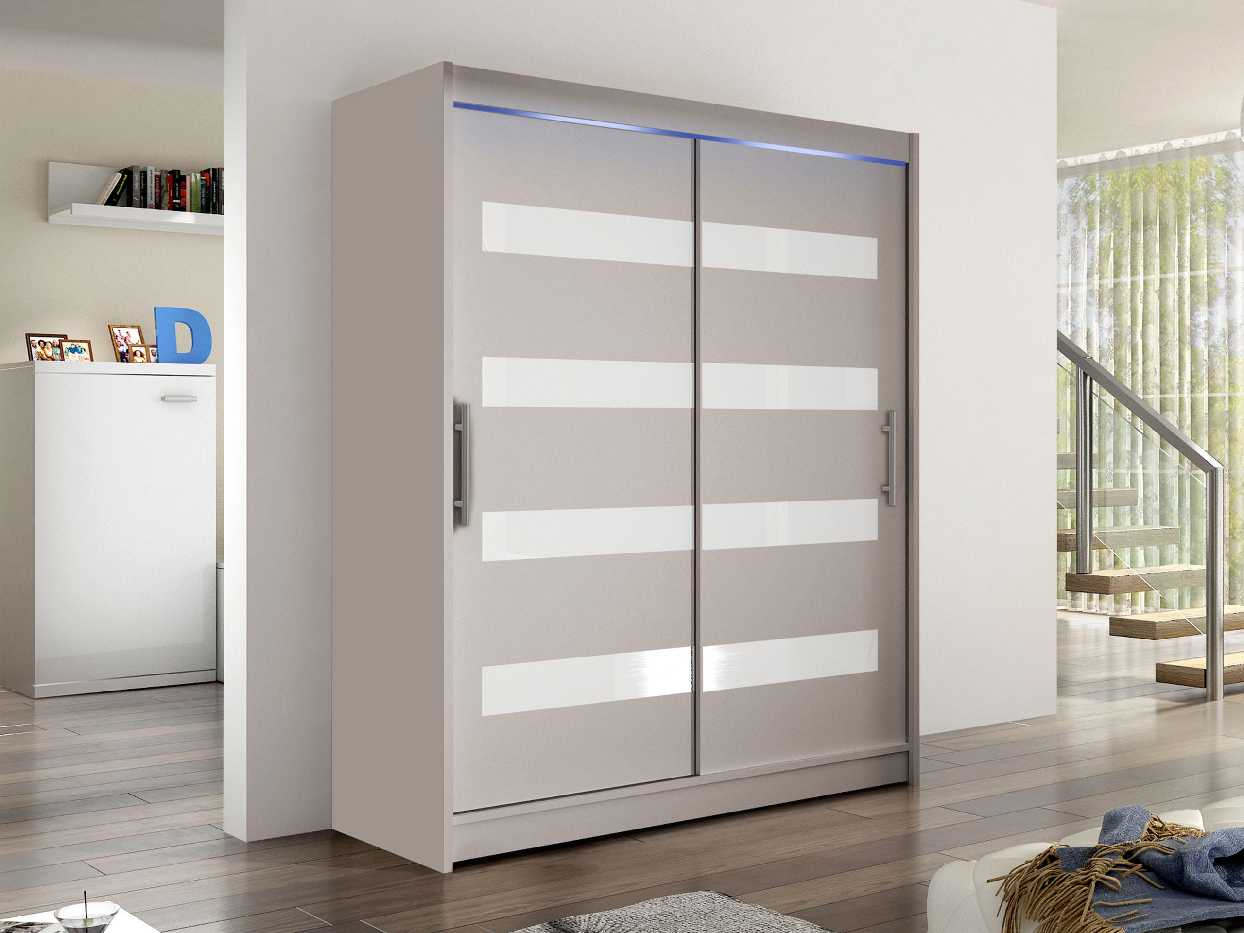 SCHWEBETÜRENSCHRANK Westa IV, mit RGB LED Beleuchtung - Kaschmir/Silberfarben, Holzwerkstoff/Metall (150/200/58cm) - MIRJAN24