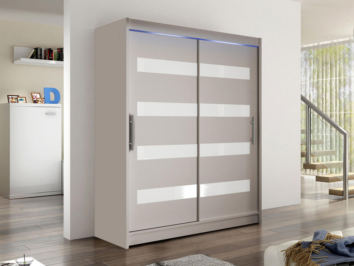 SCHWEBETÜRENSCHRANK Westa IV, mit RGB LED Beleuchtung - Kaschmir/Silberfarben, Holzwerkstoff/Metall (150/200/58cm) - MIRJAN24