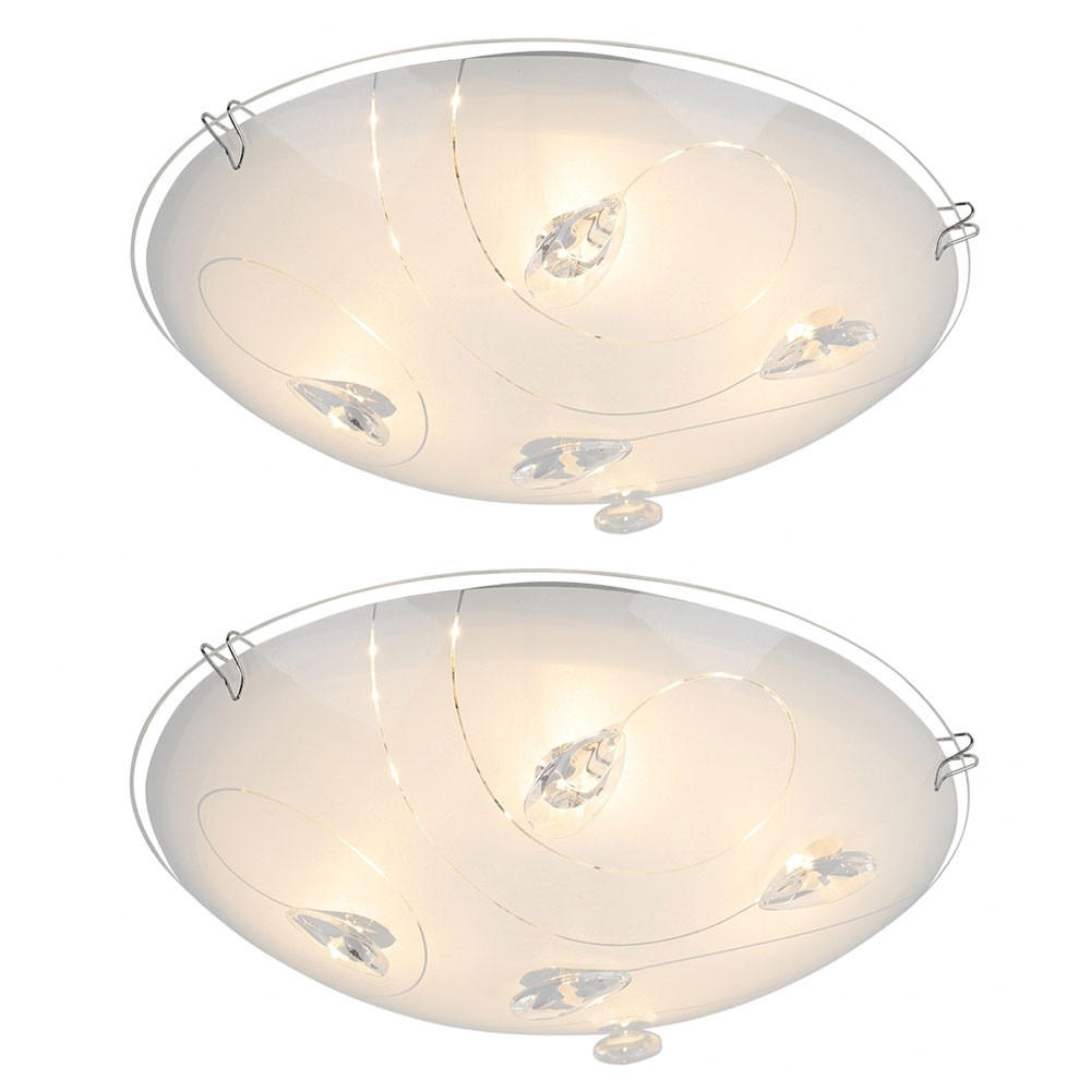 LED DECKENLEUCHTE INKA Weiß Opal 2er Set - Weiß, Glas (25/25/7.5cm) - Globo Lighting