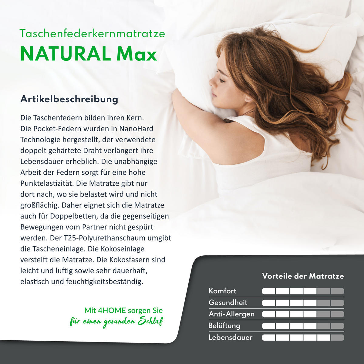 TASCHENFEDERKERNMATRATZE NATURAL MAX - Weiß, Textil (80/200cm) - FDM