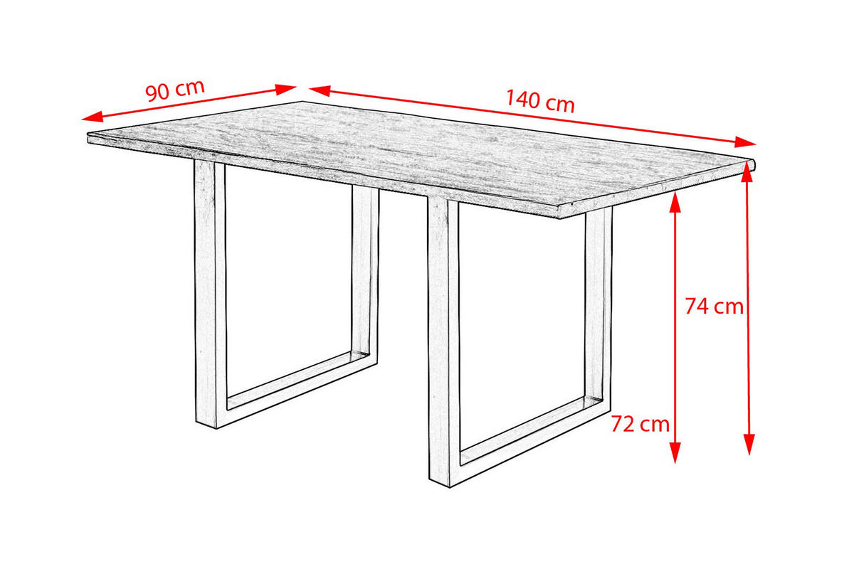 ESSTISCH LORE Holz Akazie - Schwarz/Naturfarben, Holz/Metall (140/90/77cm) - KAWOLA