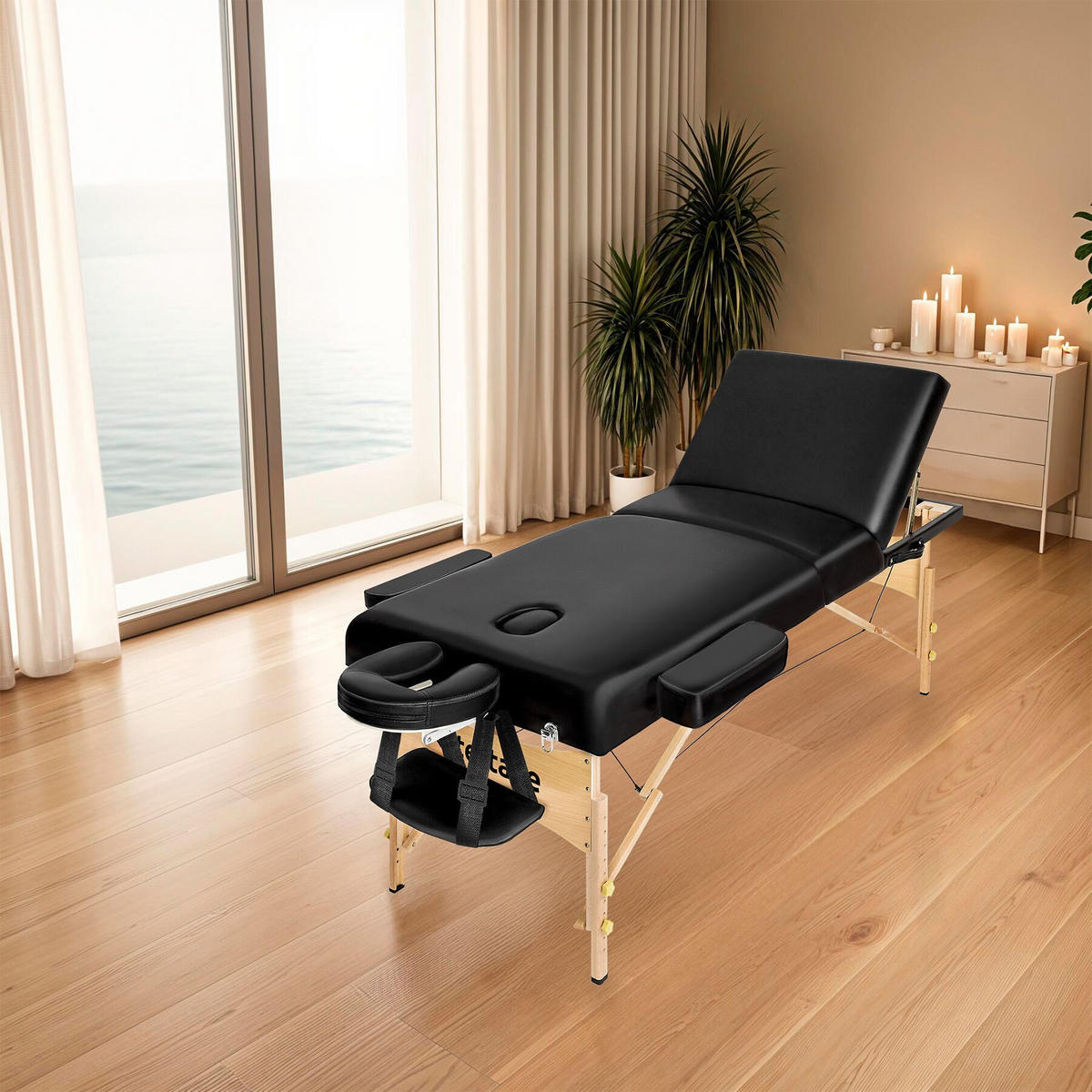 MASSAGELIEGE 3 Zonen, 218 x 102 x 90 cm,schwarz - Schwarz, Holz (102/90/218cm) - tectake