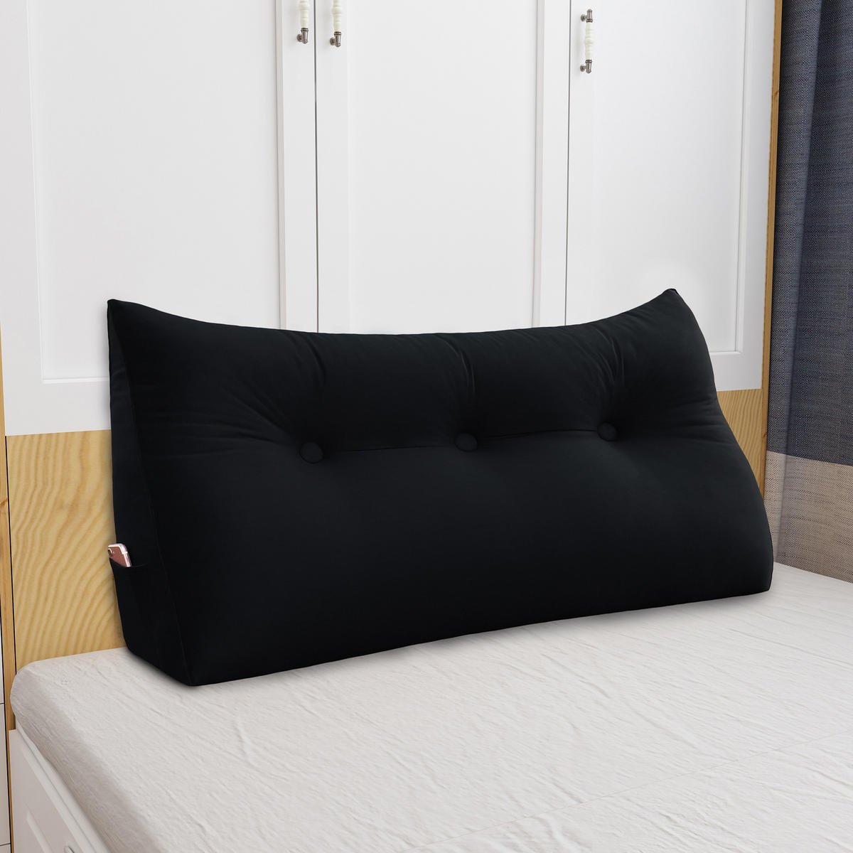 RÜCKENKISSEN für Bett Samt Schwarz 100 cm - Schwarz, Textil (50/100cm) - Vercart