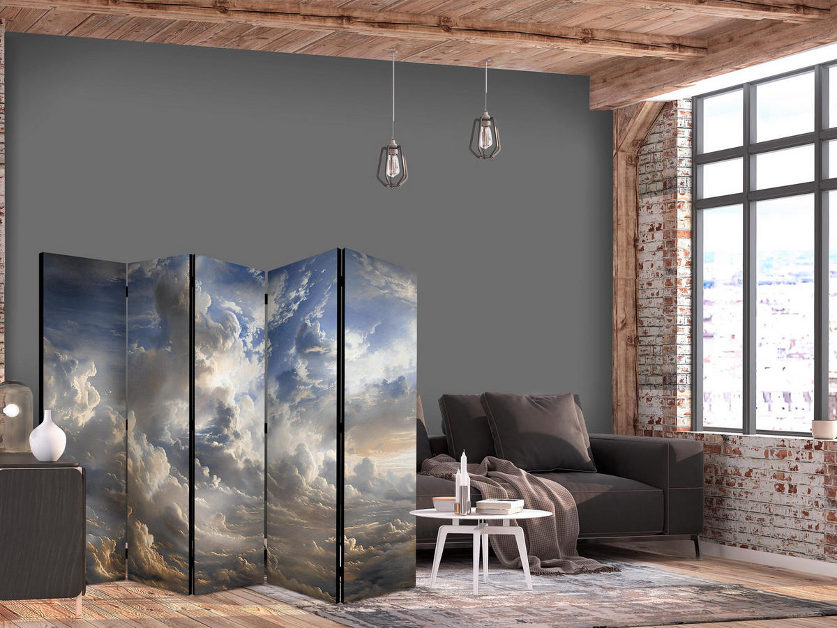 PARAVÁN Akustický 5-Dielny 225x172 cm Oblaky s 3D Efektom - viacfarebná, drevo/textil (225/172/3cm) - Muralo