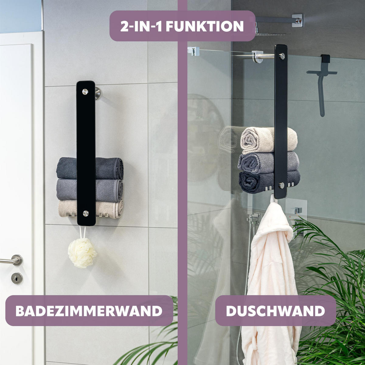 GLASHANDTUCHHALTER PIAZZA 2in1, aus schwarzem Glas und Edelstahl - Schwarz, Glas (18/60/10cm) - bremermann