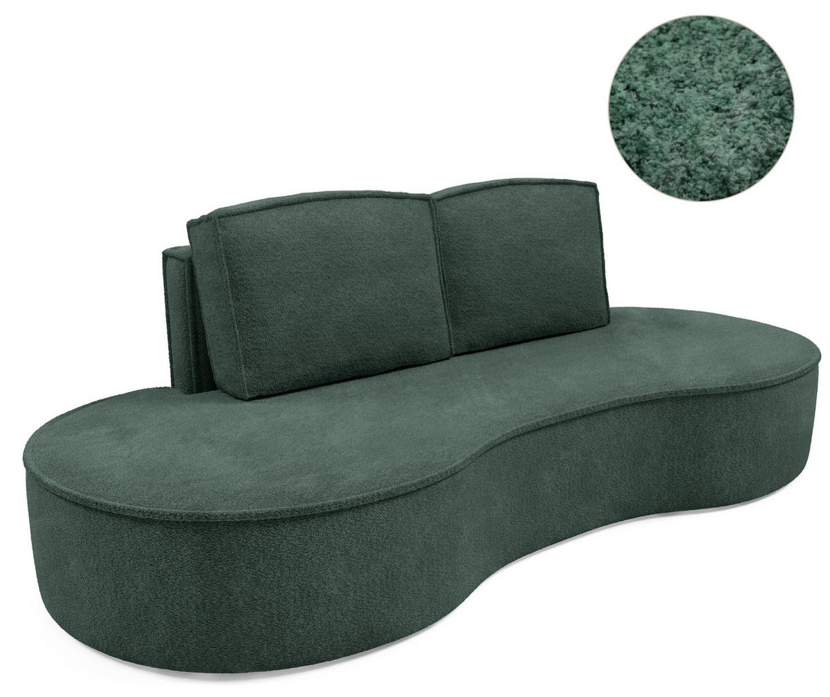 SOFA Molly – Freistehendes halbrundes Designsofa mit zwei eleganten, abnehmbaren RückenKissen, Abriamo Stoff, Größe: 234x101x88 cm, Grün - Grün, Holz/Textil (234/88/101cm) - DomoHome