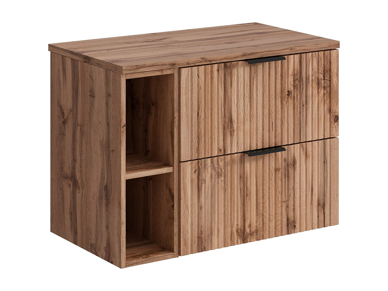 WASCHBECKENUNTERSCHRANK hängend mit Ablagen - Streifenoptik - Holzfarben hell - 80 cm - ZEVARA - Naturfarben, Holz (80/57/46cm) - Vente-Unique