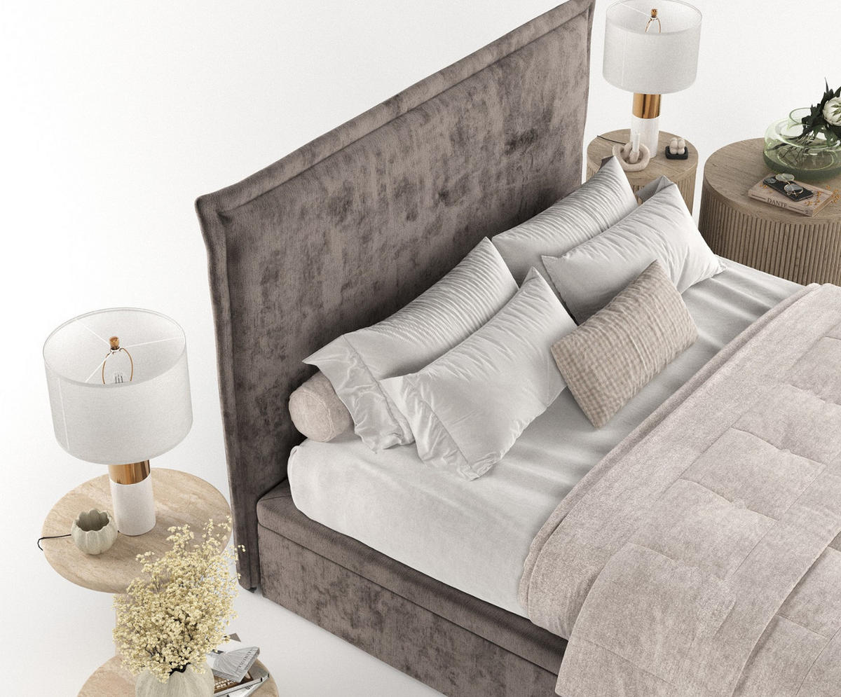 POLSTERBETT Eliot mit Stauraum 200/200 cm Braun im Lotta Stoff - Schwarz/Braun, Holz/Holzwerkstoff (200/200cm) - AltaBeds