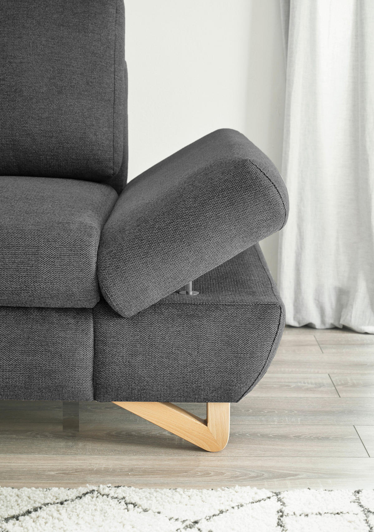 ECKSOFA grau Struktur-Stoff, Wohnzimmer Sofa - Grau, Holz/Textil (166/284cm) - Furn.Design