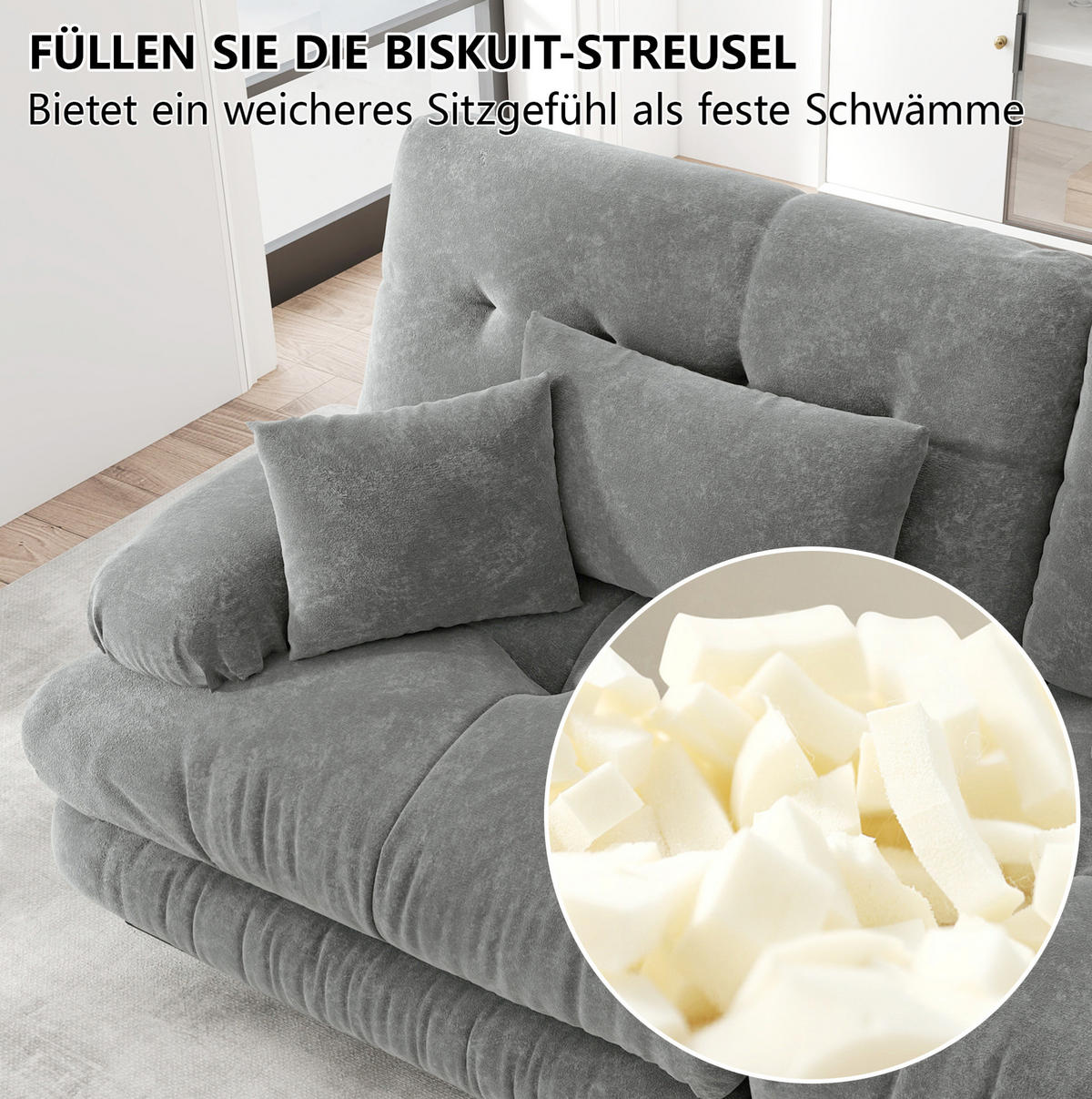 ECKSOFA modular mit beweglichem Ottoman, DIY-Kombination und Chenille-Bezug, Grau - Grau, Textil (406/145cm) - Redom