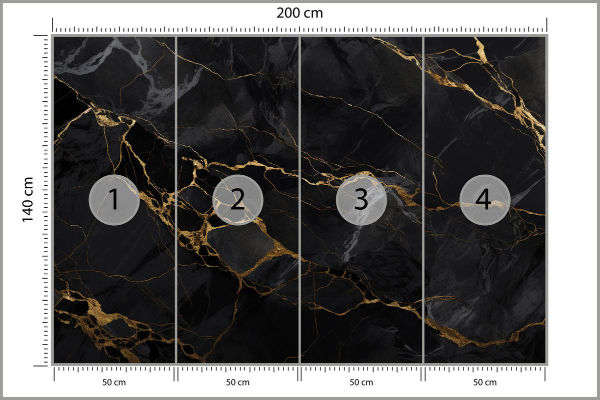 FOTOTAPETE Marmor Abstraktion Glamour Schwarz Modern Luxus Eleganz 200x140 - Gelb/Schwarz, Papier (200/140cm) - Muralo