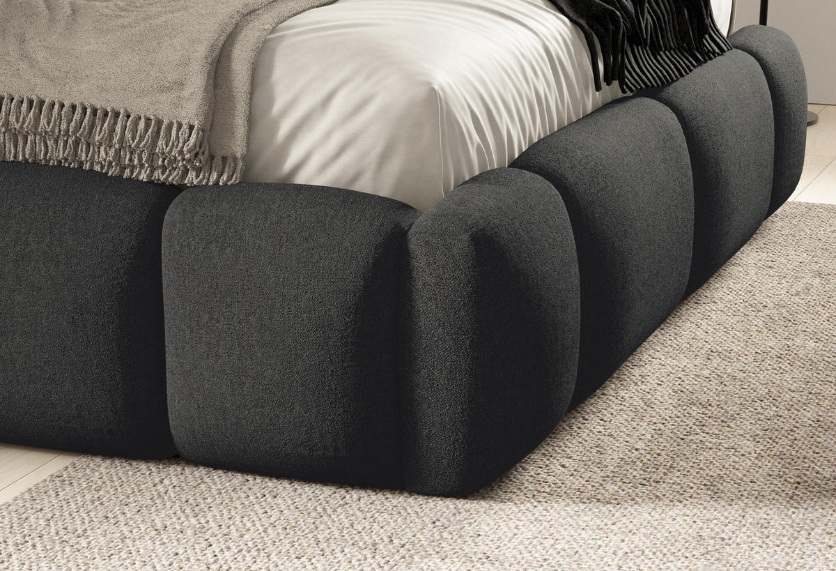 POLSTERBETT ARDELLO mit Beinen mit Bettkasten,Bett 160x200,Doppelbett,Lattenrost,Boxspringbett-Optik,ohne Matratze,Schlafzimmer-Grau - Schwarz, Holz (180/200cm) - Furnistar
