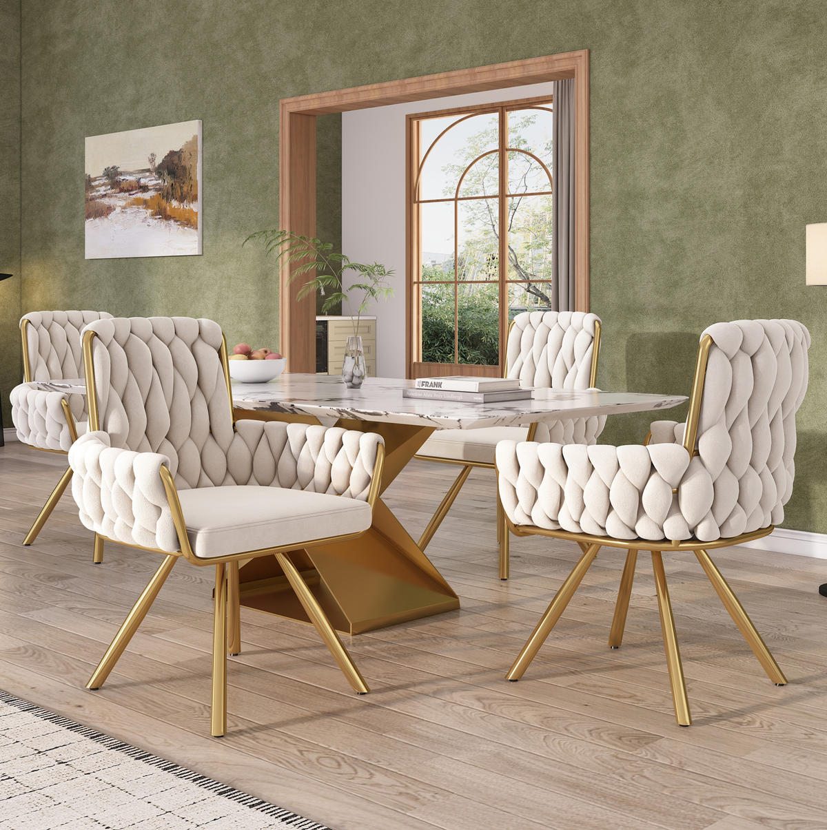 ARMLEHNSTUHL mit 360°-Drehfunktion 2er-Set Samt Beige - Beige, Metall (50/87/50cm) - Meubliv