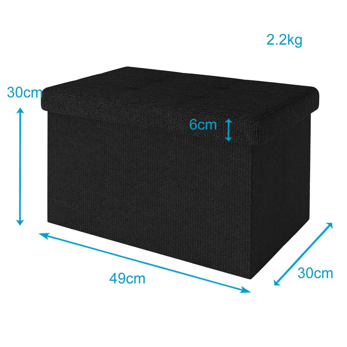 SITZBOX Faltbar mit Stauraum 49/30/30 cm (Schwarz) - Schwarz, Textil (30/30/49cm) - Intirilife