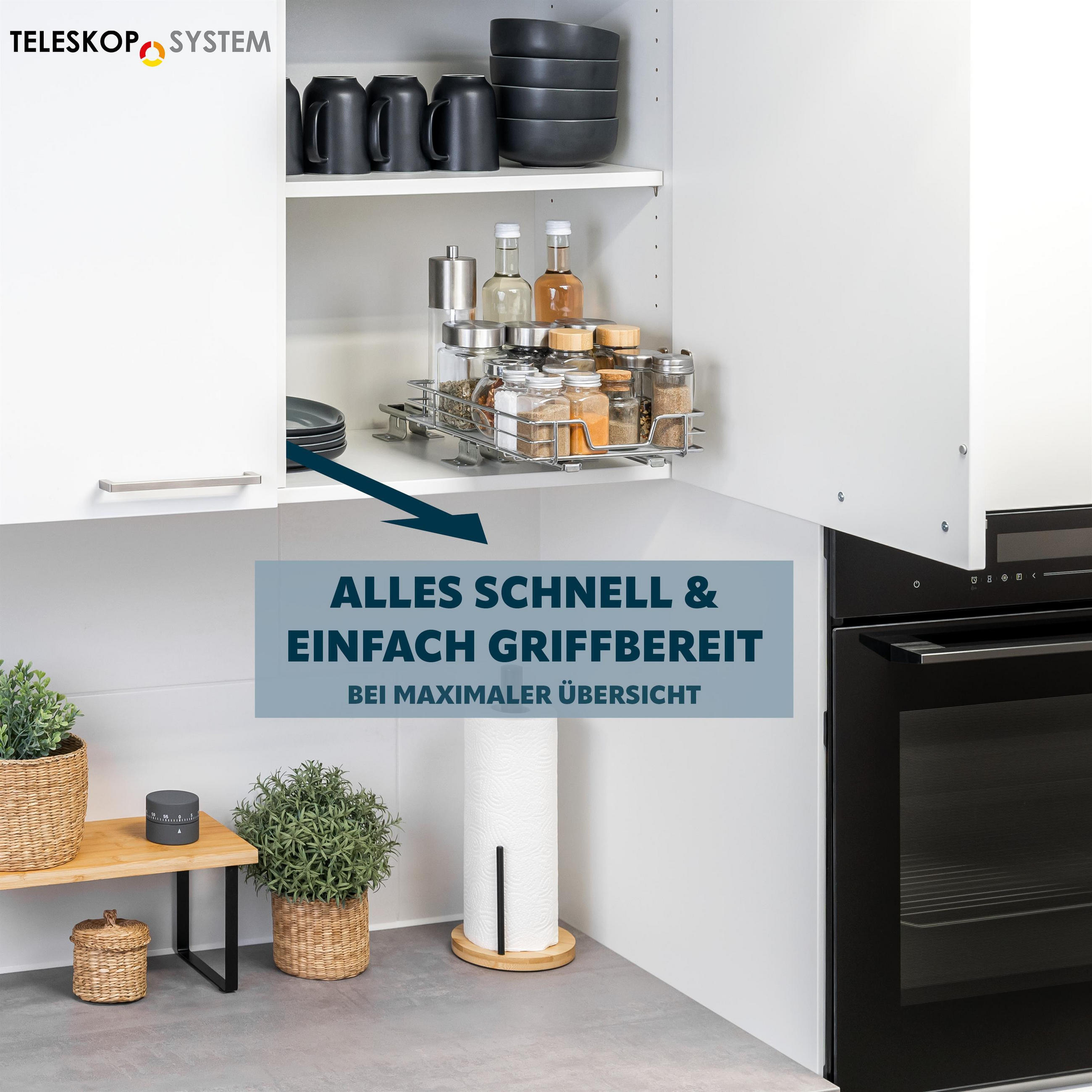 TELESKOP-GEWÜRZREGAL ausziehbar mit Einlegeboden aus verchromtem Metall - Chromfarben, Metall (21/8/28cm) - bremermann