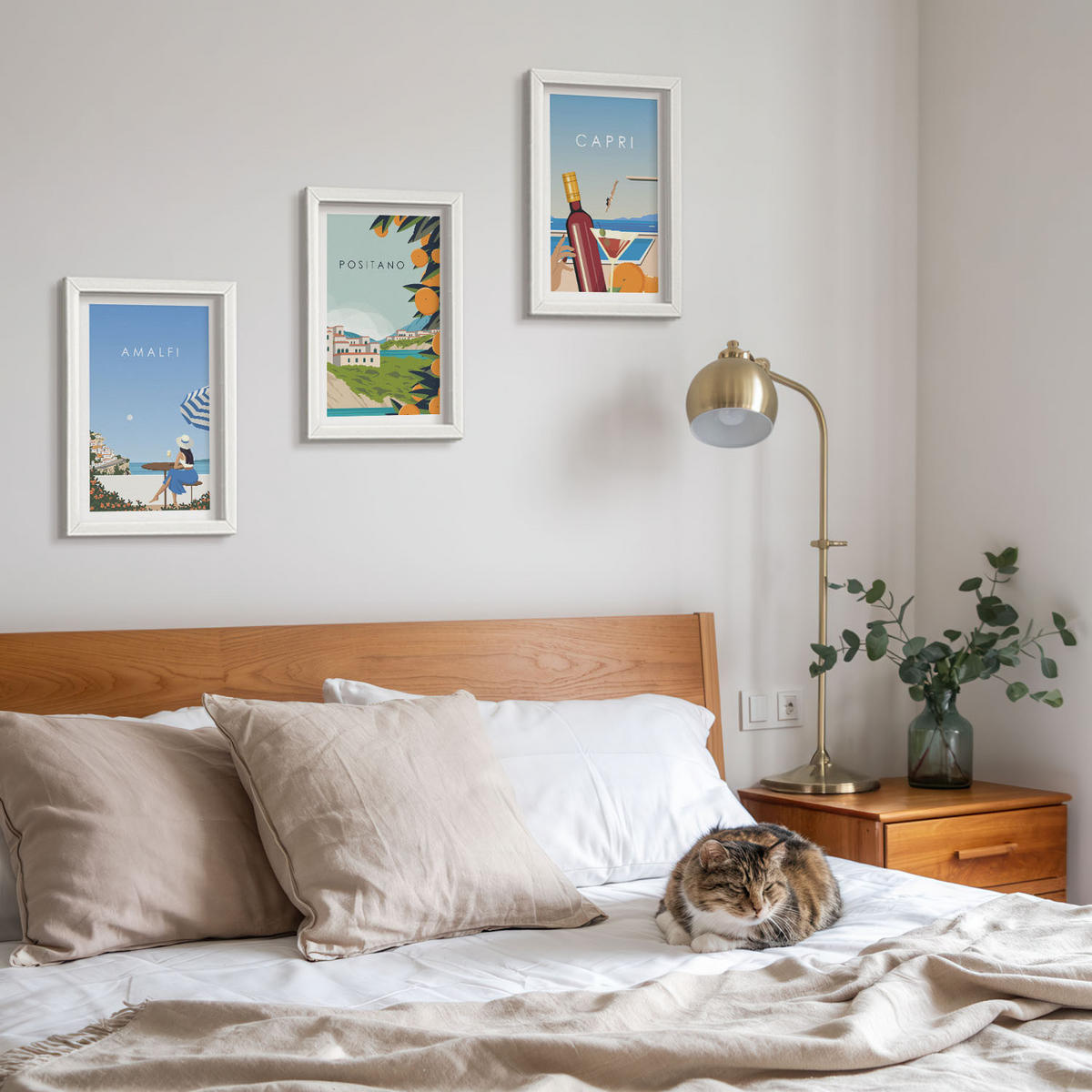 BILDER SET 3er Set - 20x30 cm Weißer Rahmen - Amalfi, Positano und Capri - Weiß, Kunststoff (20/30cm) - TULUP